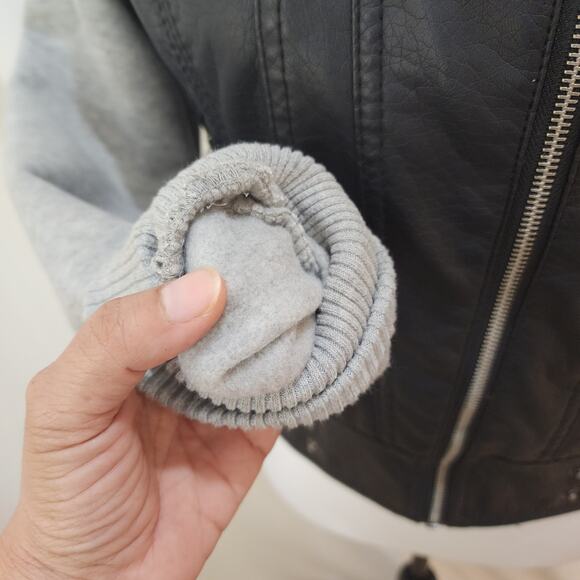 Last Kiss Faux Leather Sweatshirt Hoodie Moto Jacket, Medium - Picture 6 of 9